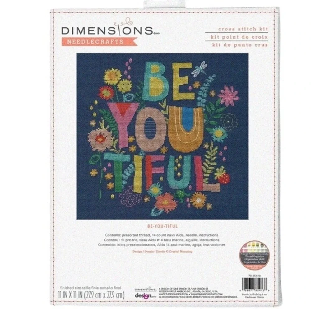 NEW Dimensions Be-You-Tiful Creative Cross Stitch Kit Navy Floral 70-35413 11x11